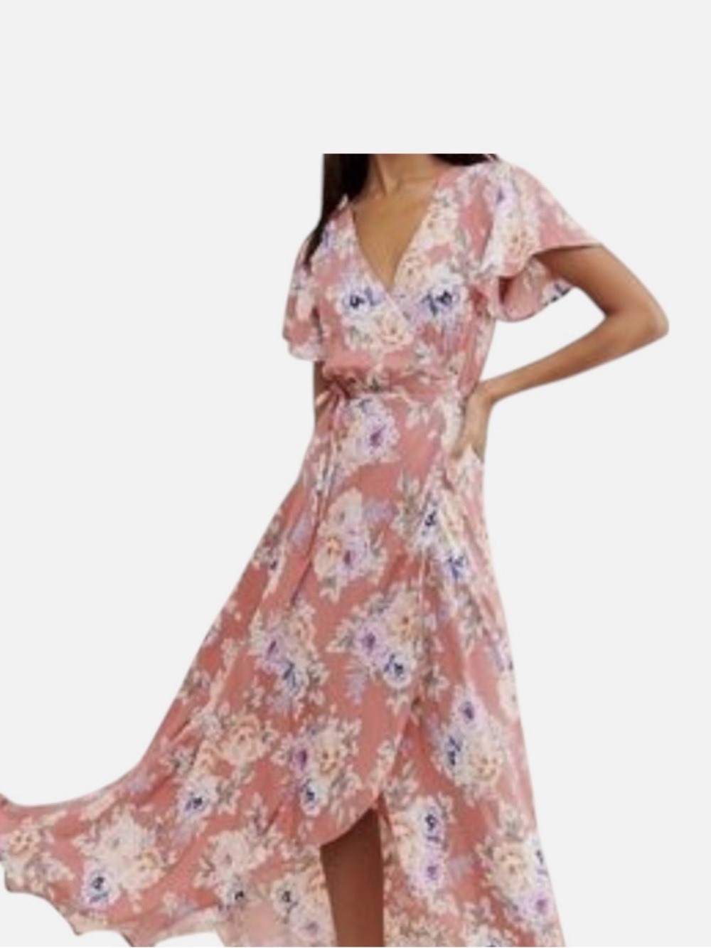 AUGUSTE Pascal Muse Feminine Romantic Floral Maxi Wrap Dress Rose 100% Rayon